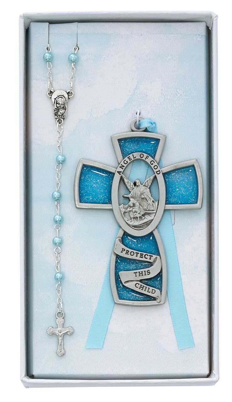 Blue Guardian Angel Cross/Rosary Set