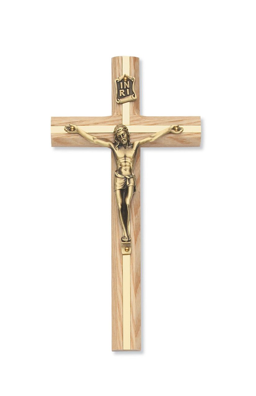 Oak Crucifix with Gold Inlay 8&quot;