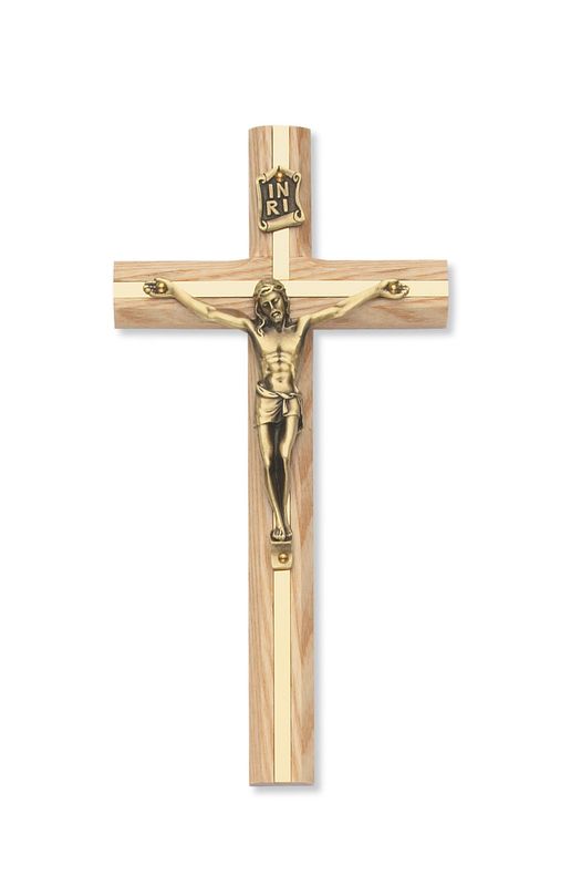Oak Crucifix with Gold Inlay 8&quot;