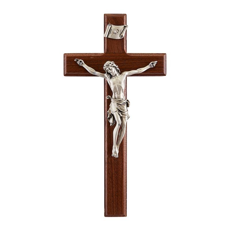 Crucifix Walnut - Antique Silver Corpus