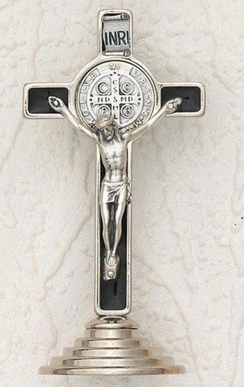 3&quot; Black St. Benedict Cross On Silver Base