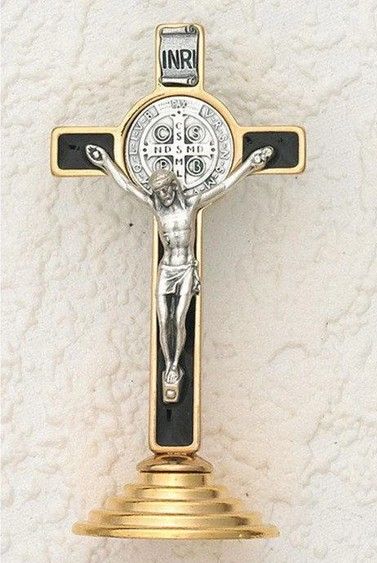 3&quot; Gold/Black St. Benedict Cross On Gold Tone Base