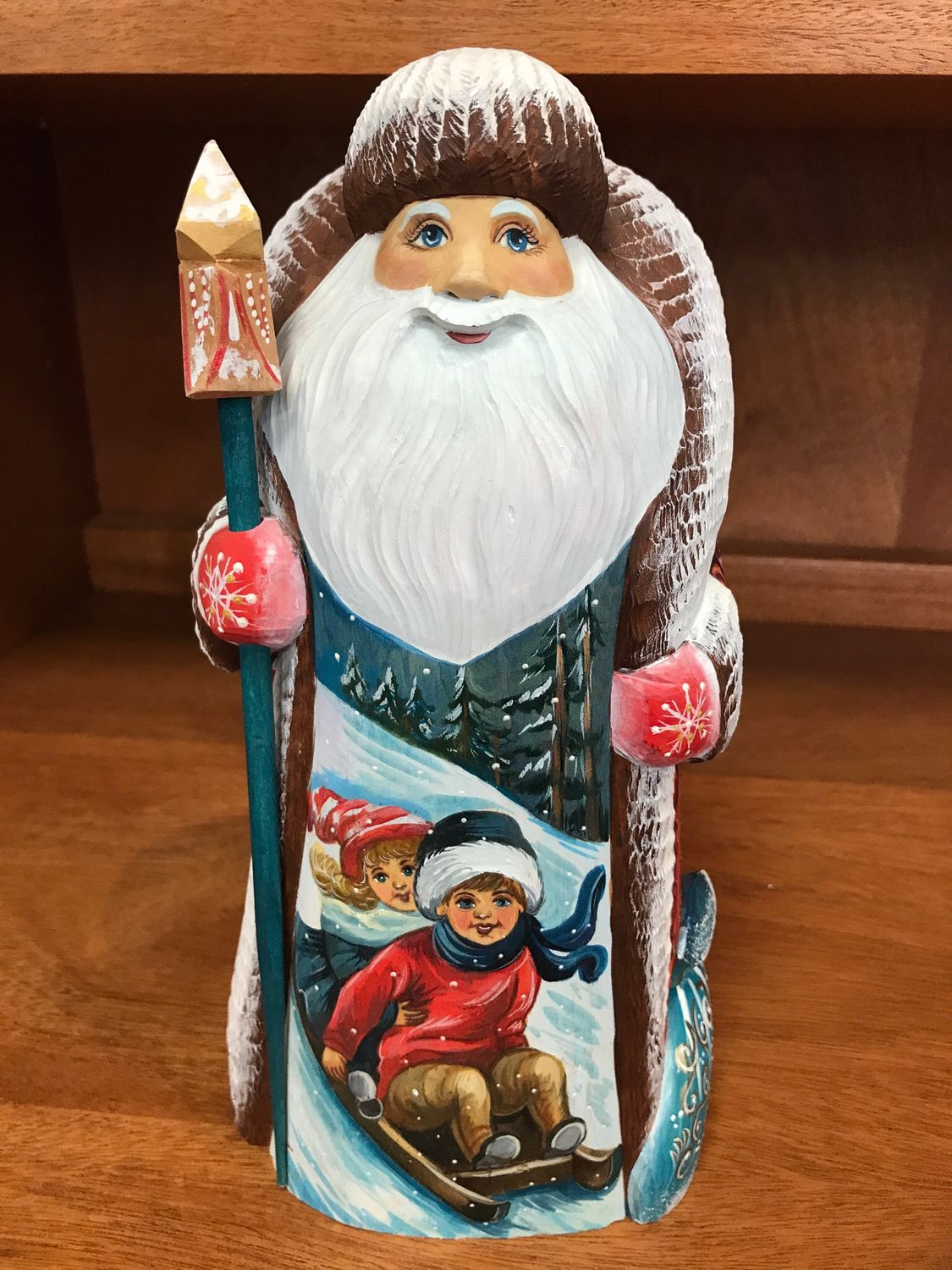 Russian St Nick XL W/Girl Boy Sled Handcrafted