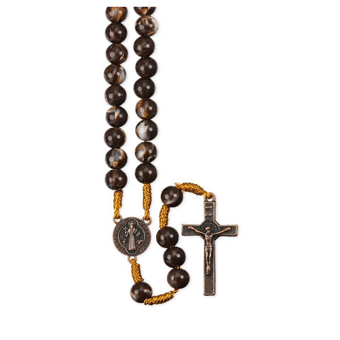 St Benedict Marbleized Brown Bead Rosary
