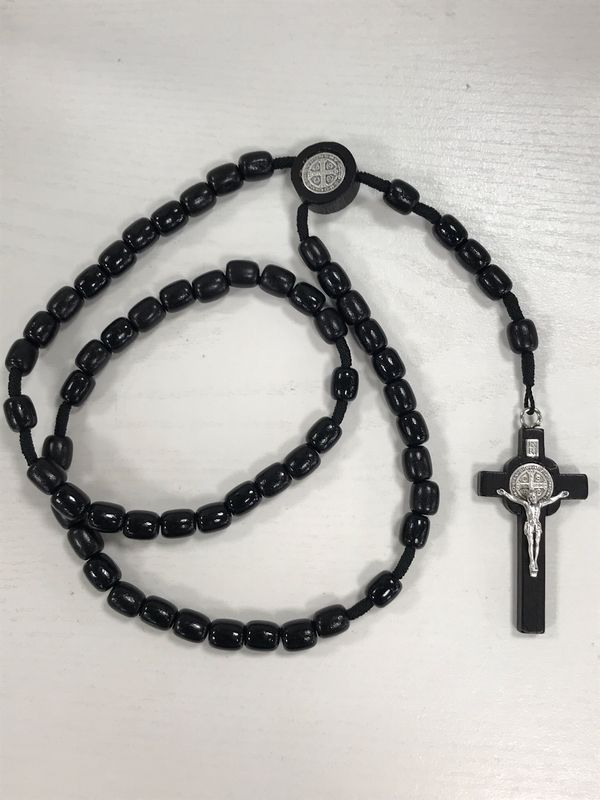 Black Large 10 mm St. Benedict Premium Cord Rosary