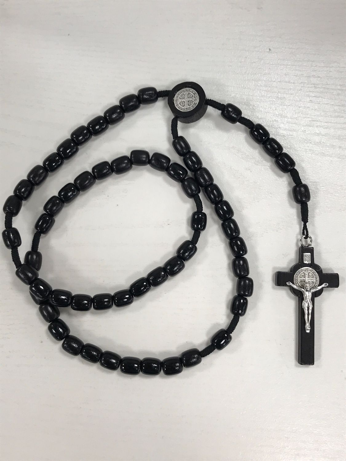 Black Large 10 mm St. Benedict Premium Cord Rosary