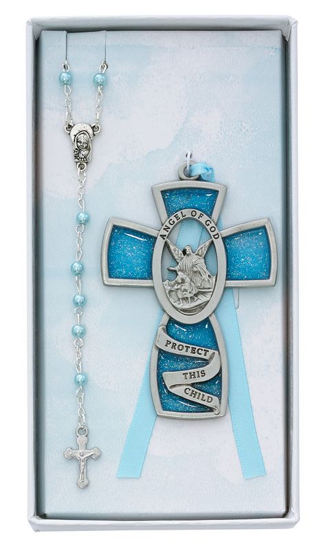 Blue Guardian Angel Cross/Rosary Set