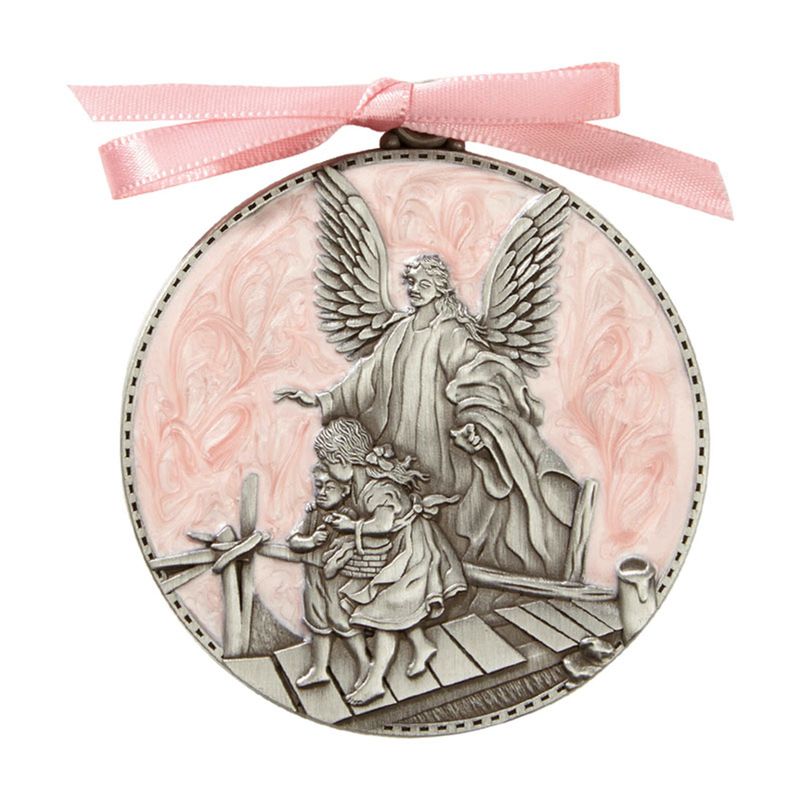 GUARDIAN ANGEL CRIB MEDAL PINK