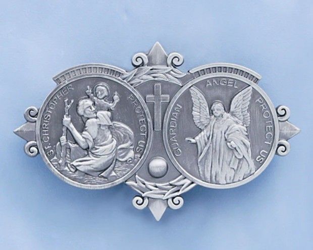 VISOR CLIP WITH CHRIST AND GUARDIAN ANGEL