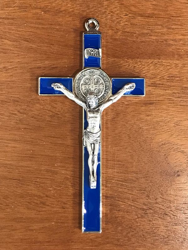 St Benedict Blue Enamel Crucifix w/ Silver Medal St Benedict Blue Enamel Crucifix w/ Silver Medal