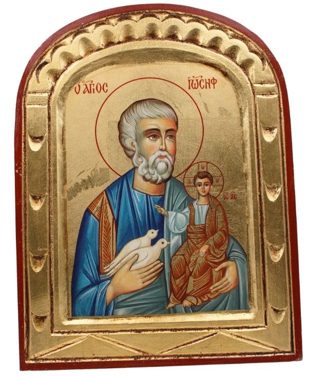 St. Joseph 14 x 18 cm. Hand Painted Icon w/ Gold Leaf. Greece.