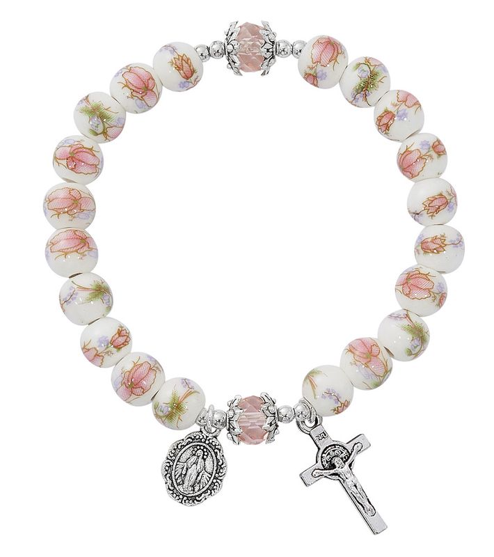 Pink Ceramic 2 Decade Rosary Bracelet