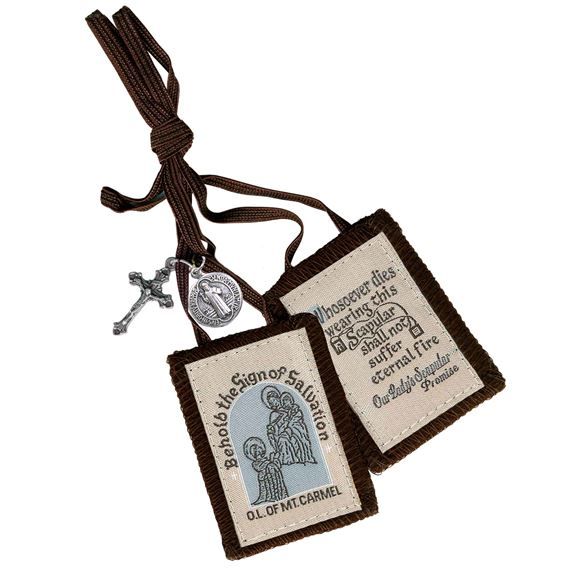 Brown Scapular with St. Benedict Medal /Crucifix