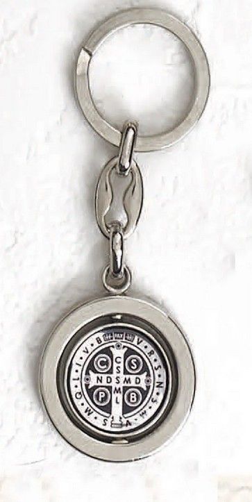 1.25" Foil St. Benedict Revolving Key Ring Silver Tone