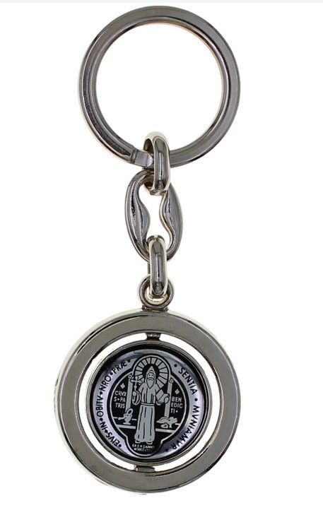 1.25" Foil St. Benedict Revolving Key Ring Silver Tone