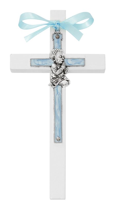 6" BLUE BABY BOY ON WHITE CROSS
