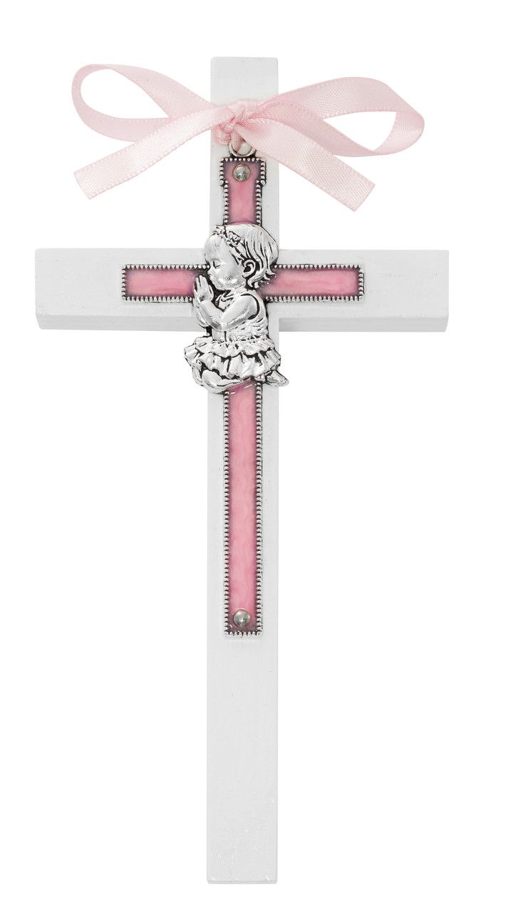 6" PINK BABY GIRL ON WHITE CROSS