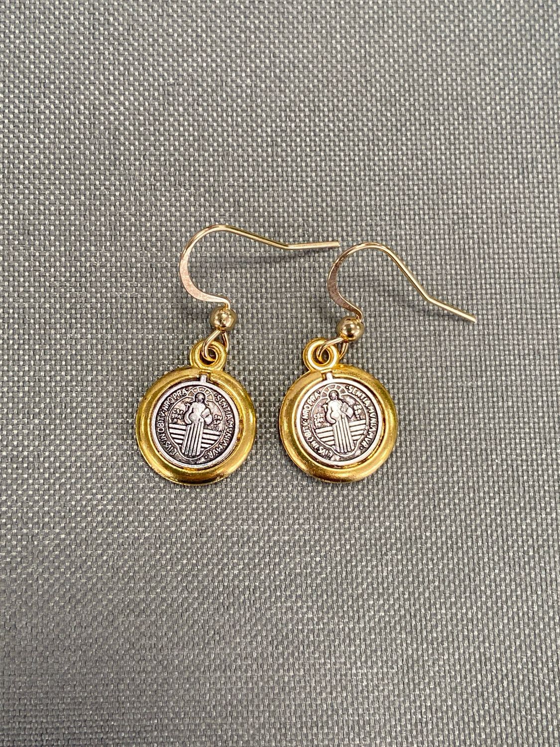 St Benedict Earrings - Silver /Gold medal