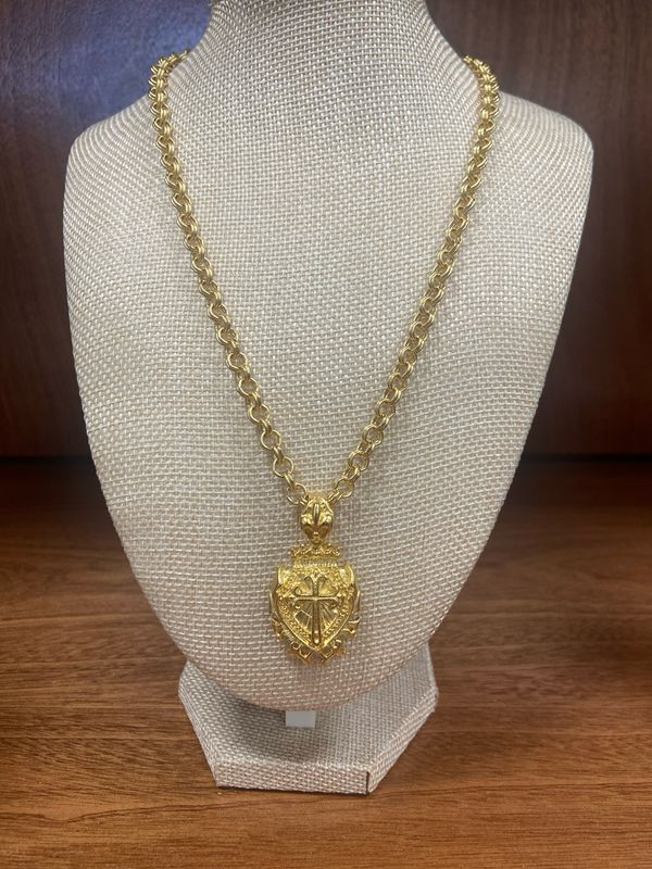 FLEUR DE LIS CROSS PENDANT/ROLO CHAIN
