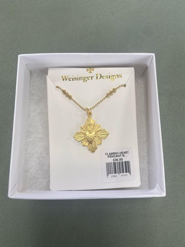 FLAMING HEART PENDANT NECKLACE