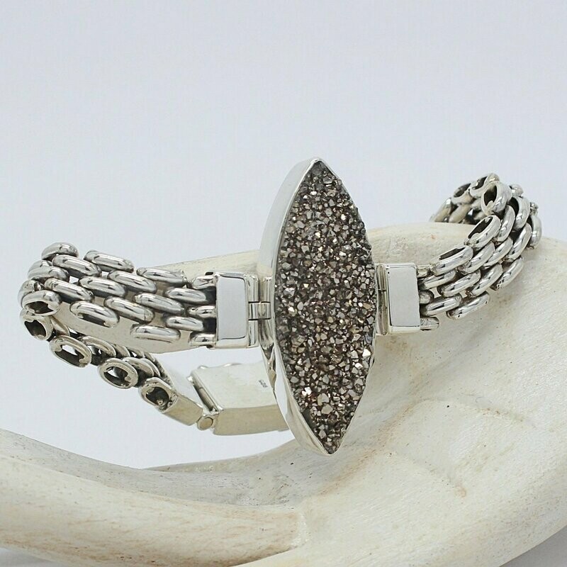 Armband massiv - Achatdruse Navette silber titanbedampft "star dust" - 
4 x 1,5 cm