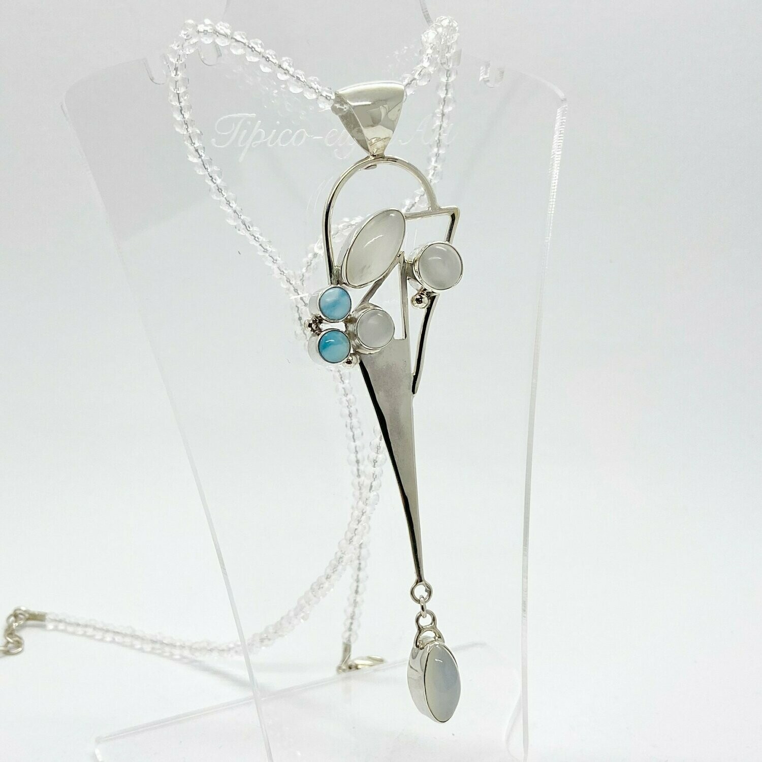 Unikat Anhänger Mondstein / Larimar "Modern Bouquet" - 0,5 x 1,5 cm