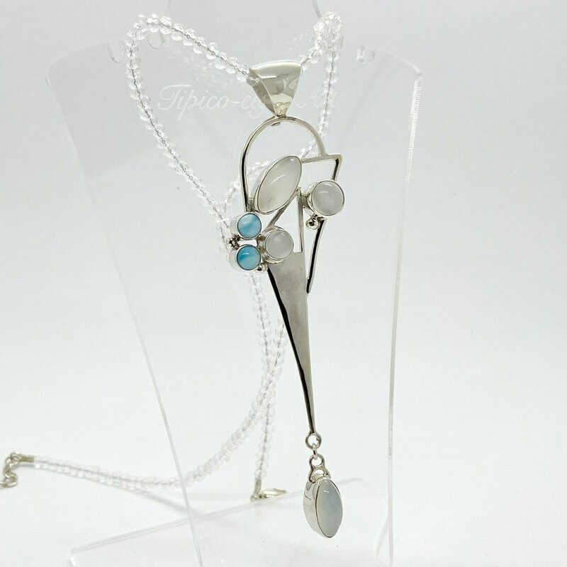 Unikat Anhänger Mondstein / Larimar Unikat Anhänger Mondstein / Larimar "Modern Bouquet" - 0,5 x 1,5 cm