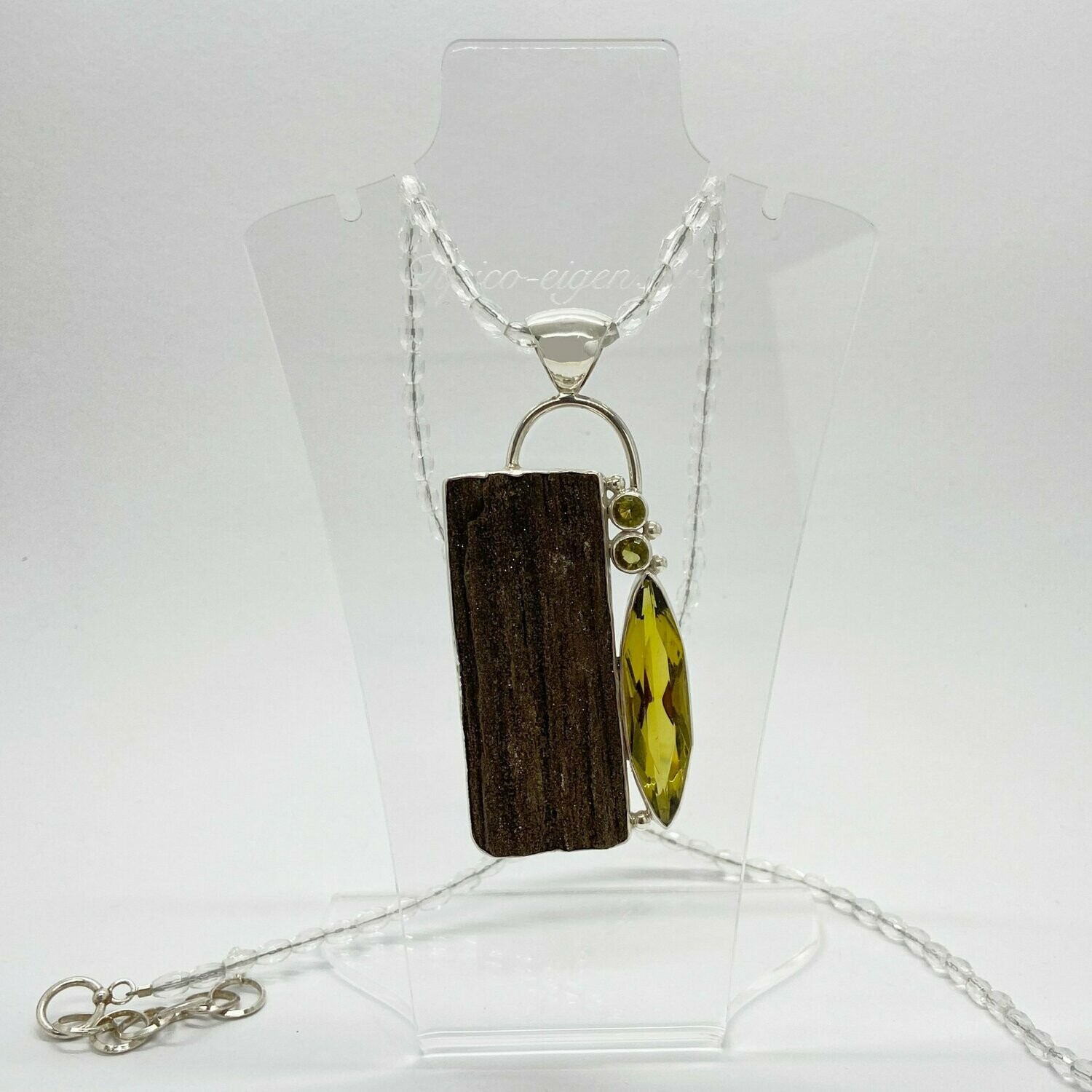 Anhänger Versteinertes Holz / Obsidian goldbraun - 2,3 x 6 cm