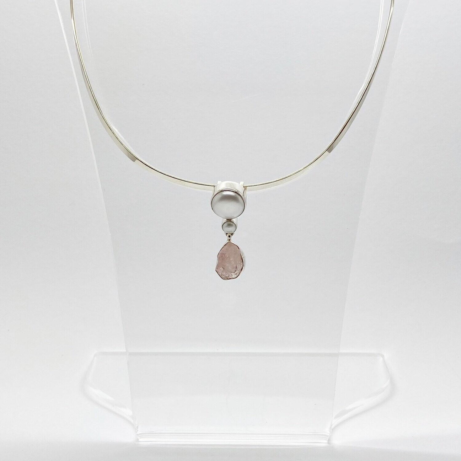 ​Anhänger Zuchtperlen / Morganite (roh) "elegant line"- 1 cm