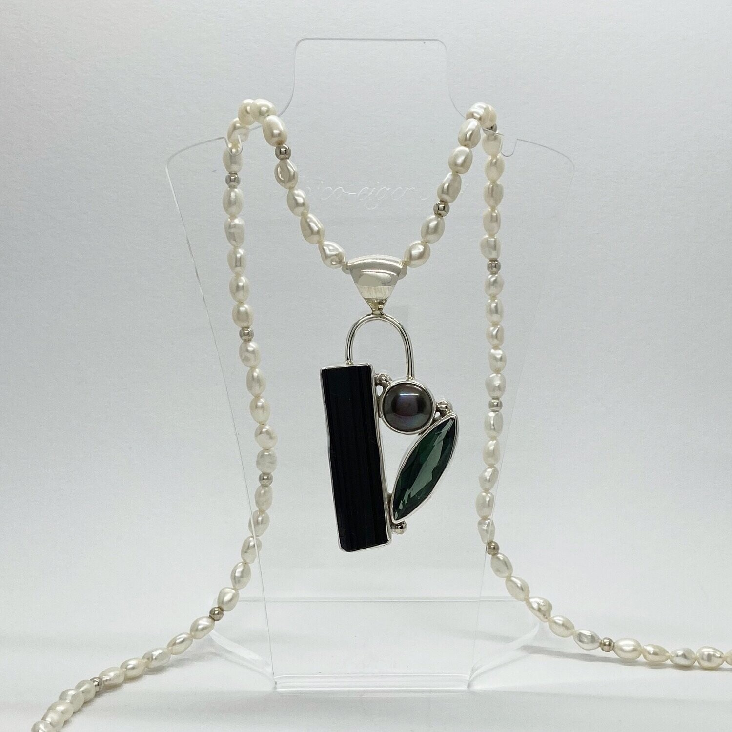 Anhänger Turmalin / Obsidian / Zuchtperle