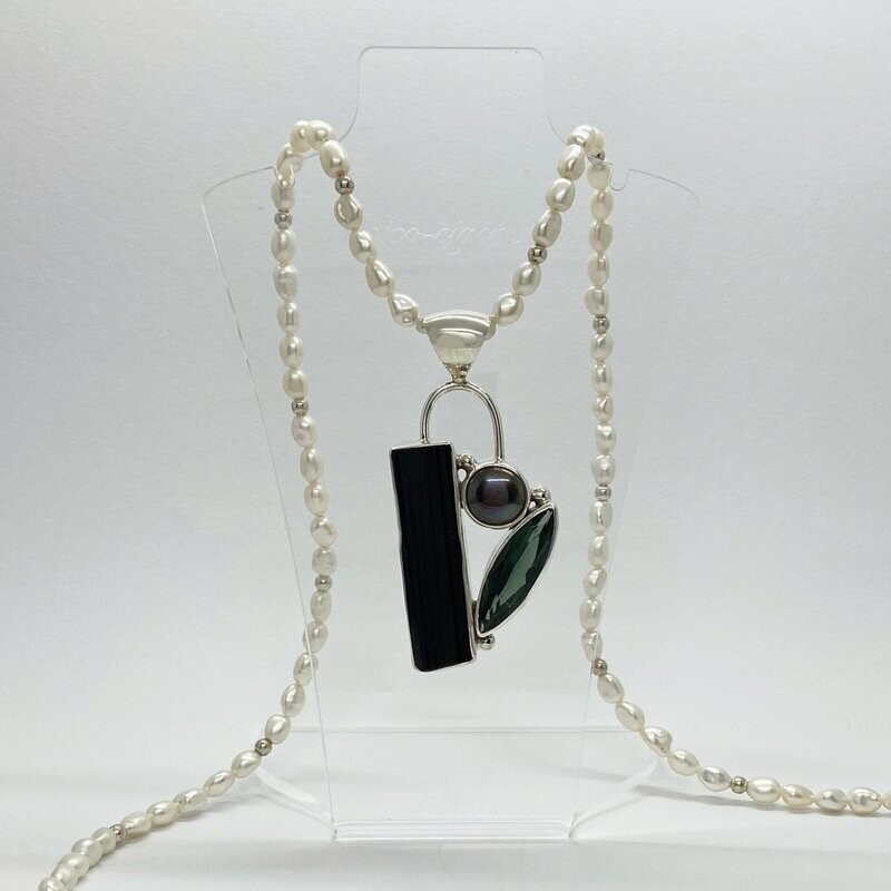 Anhänger Turmalin / Obsidian / Zuchtperle Anhänger Turmalin / Obsidian / Zuchtperle
