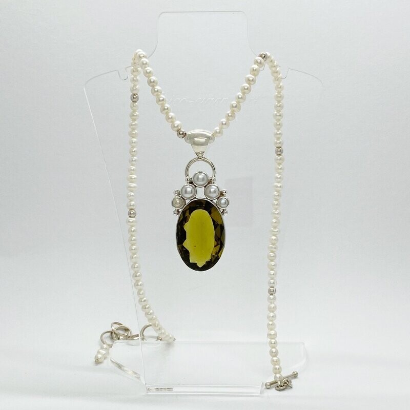 Anhänger Obsidian goldbraun / Zuchtperle Anhänger Obsidian goldbraun / Zuchtperle