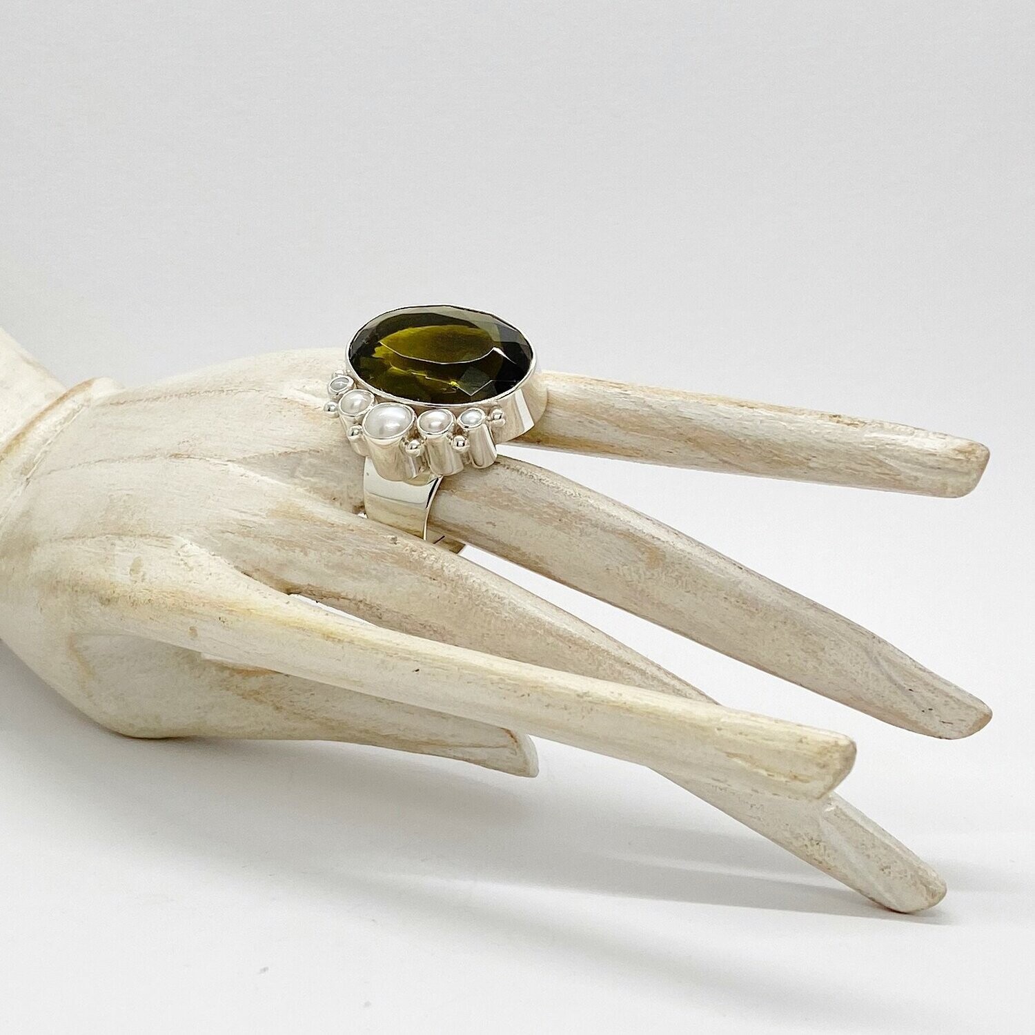 Ring Obsidian goldbraun / Zuchtperle