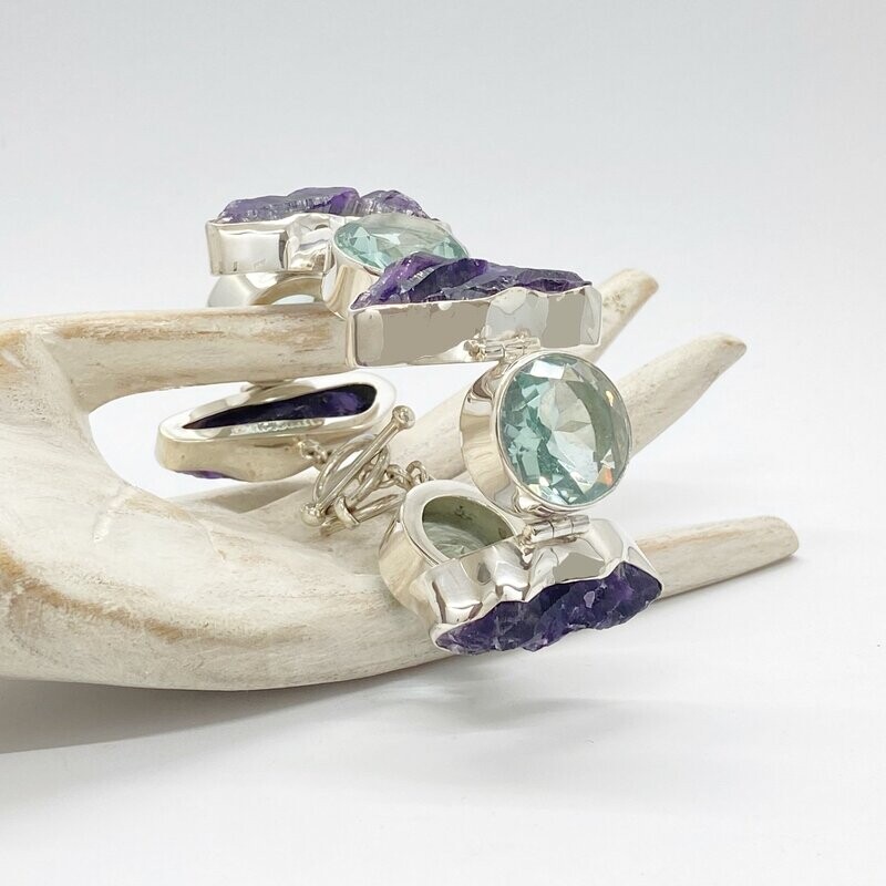 Armband Amethyst (roh) / Obsidian meerblau Armband Amethyst (roh) / Obsidian meerblau