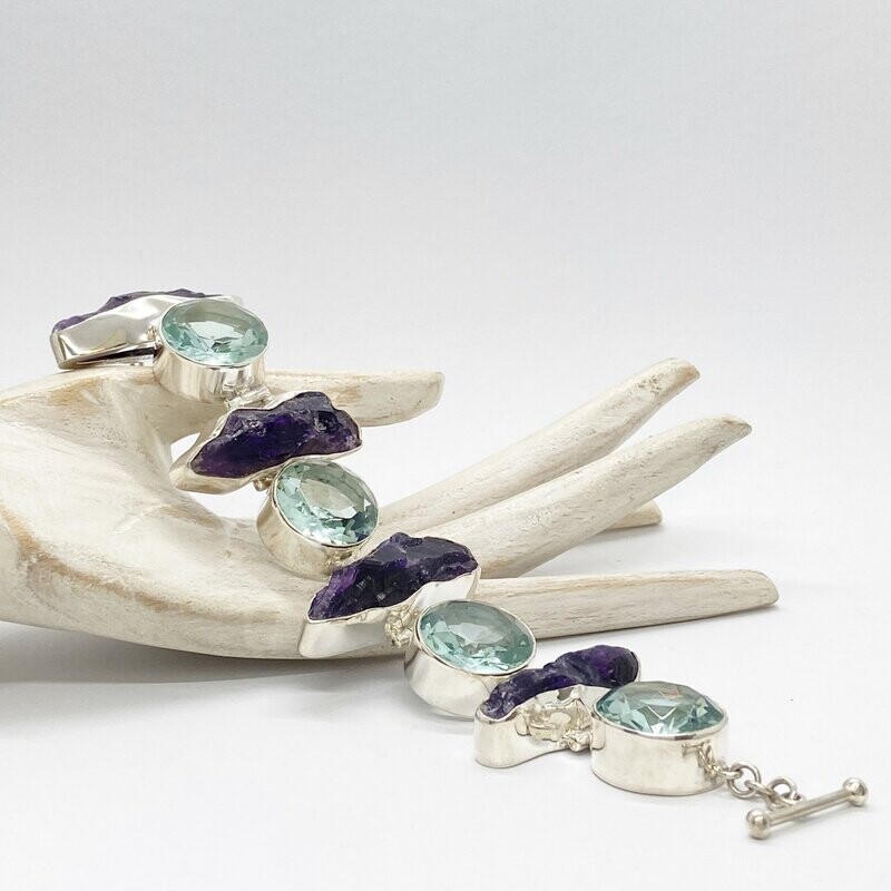 Armband Amethyst (roh) / Obsidian meerblau Armband Amethyst (roh) / Obsidian meerblau