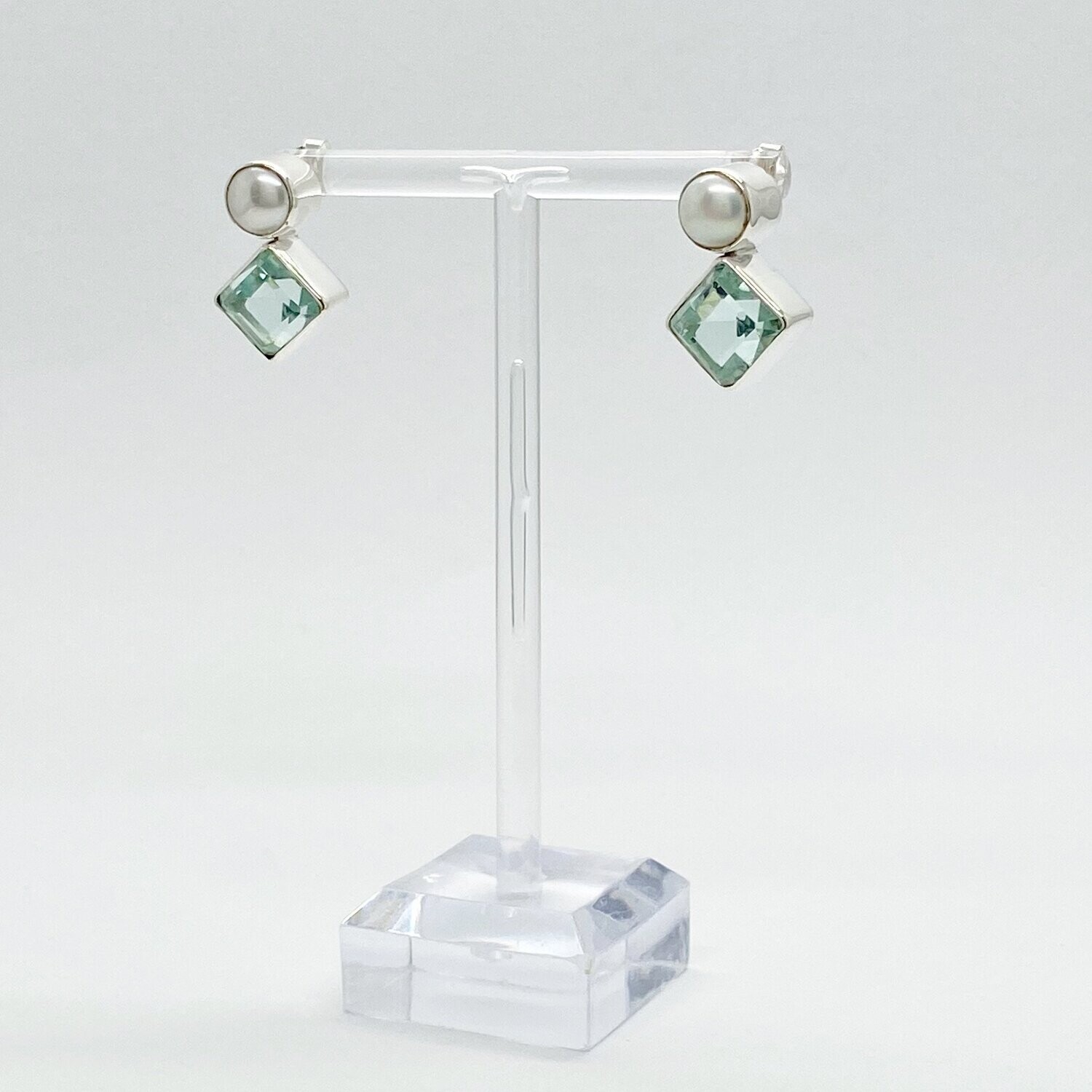Ohrstecker Obsidian meerblau / Zuchtperle - 1 x 1 cm