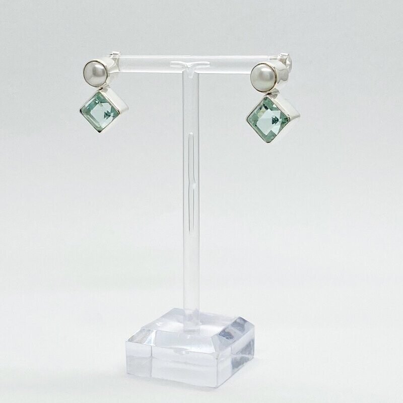 Ohrstecker Obsidian meerblau / Zuchtperle - 1 x 1 cm Ohrstecker Obsidian meerblau / Zuchtperle - 1 x 1 cm
