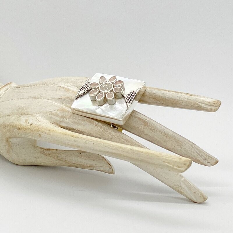 Unikat Ring Perlmutt / Achat Druse / Mondstein Unikat Ring Perlmutt / Achat Druse / Mondstein