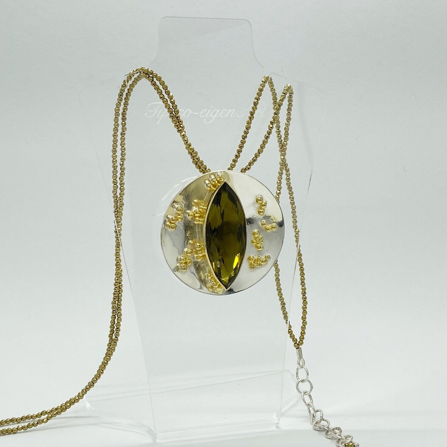 Anhänger+Brosche Obsidian goldbraun "pearl drops"- 1,5 x 4 cm