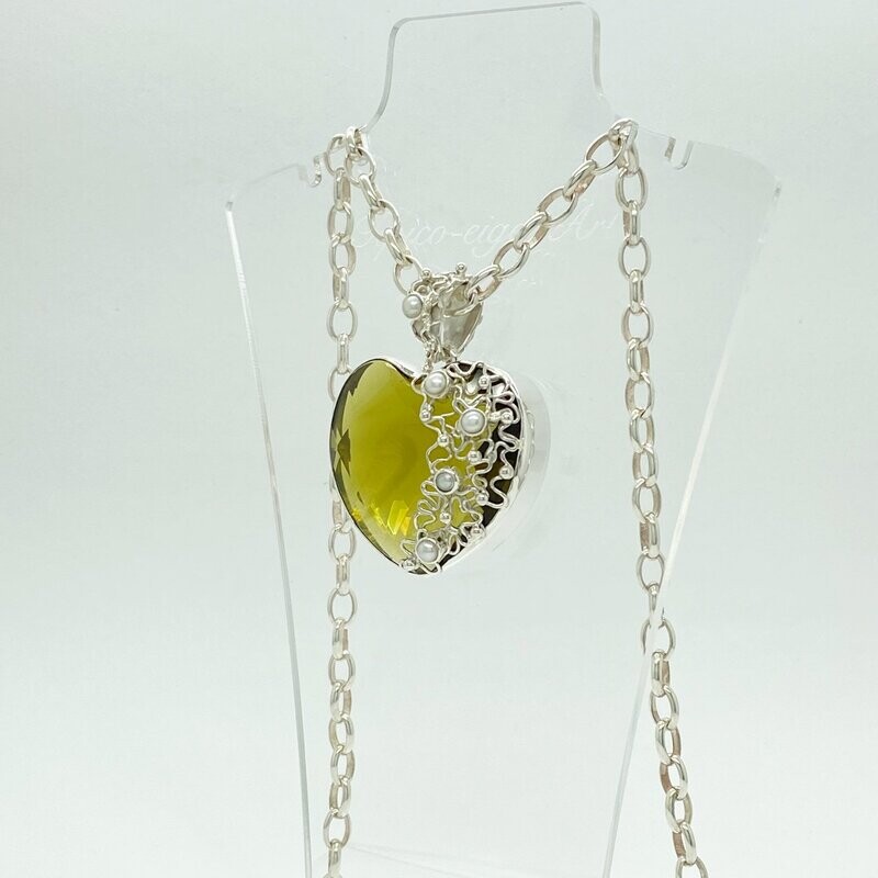 Anhänger Obsidian goldbraun / Zuchtperle Herz Anhänger Obsidian goldbraun / Zuchtperle Herz "wire" - 3 x 3,5 cm