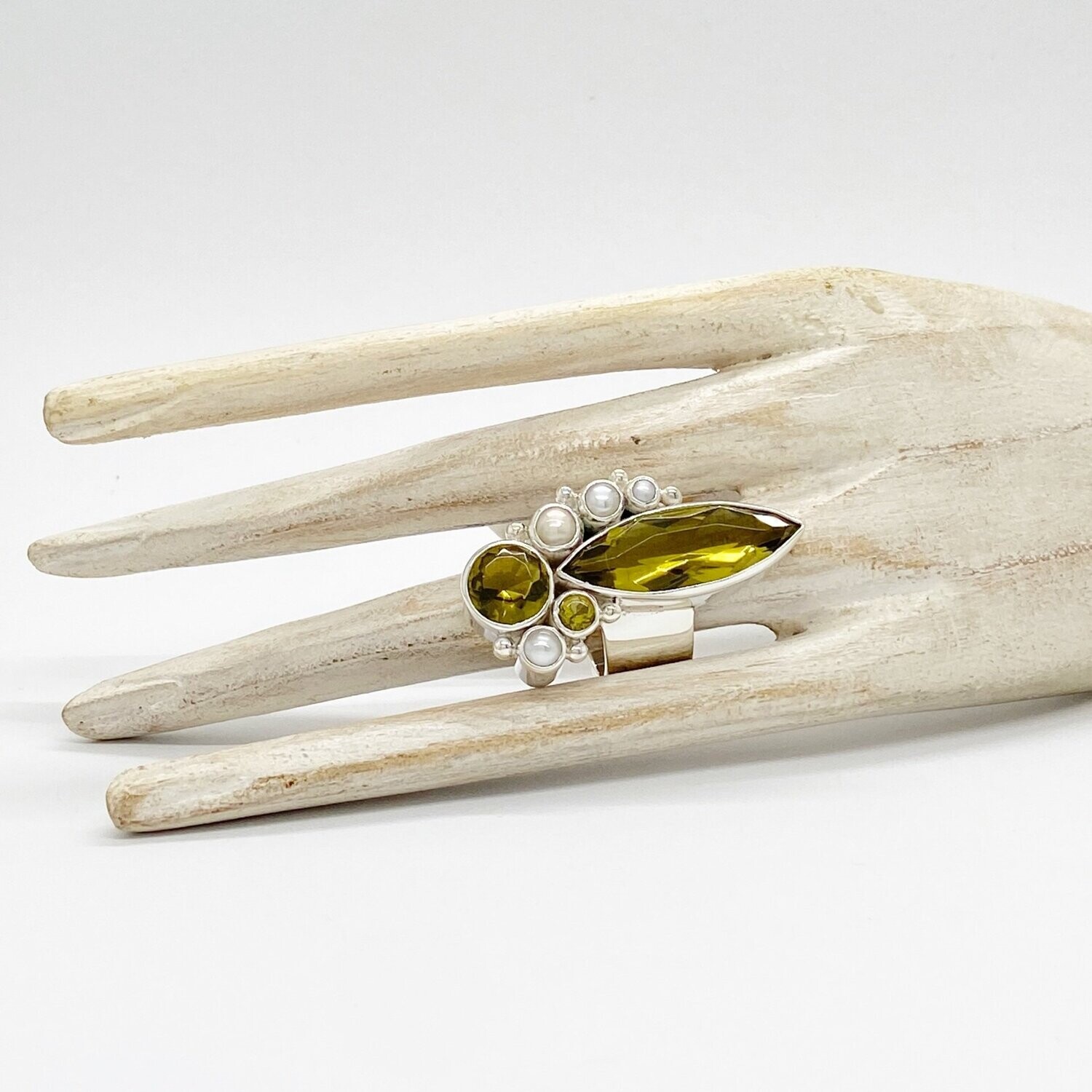 Ring Obsidian goldbraun / Zuchtperle "elegant play"