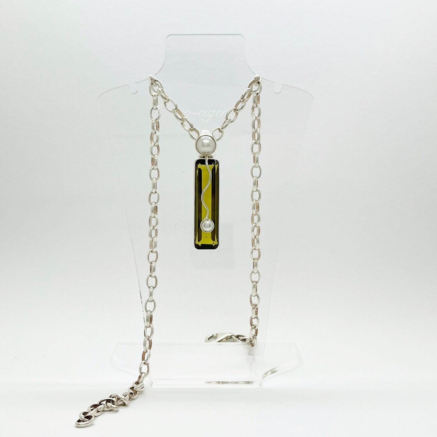 Anhänger Obsidian goldbraun rechteckig/Zuchtperle - 1 x 4 cm