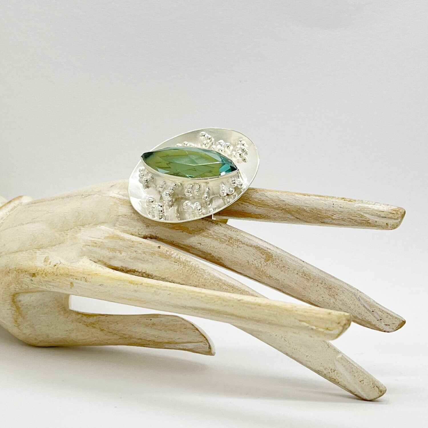 Unikat Ring Obsidian Navette "space bubbles" - 1,5 x 4 cm
