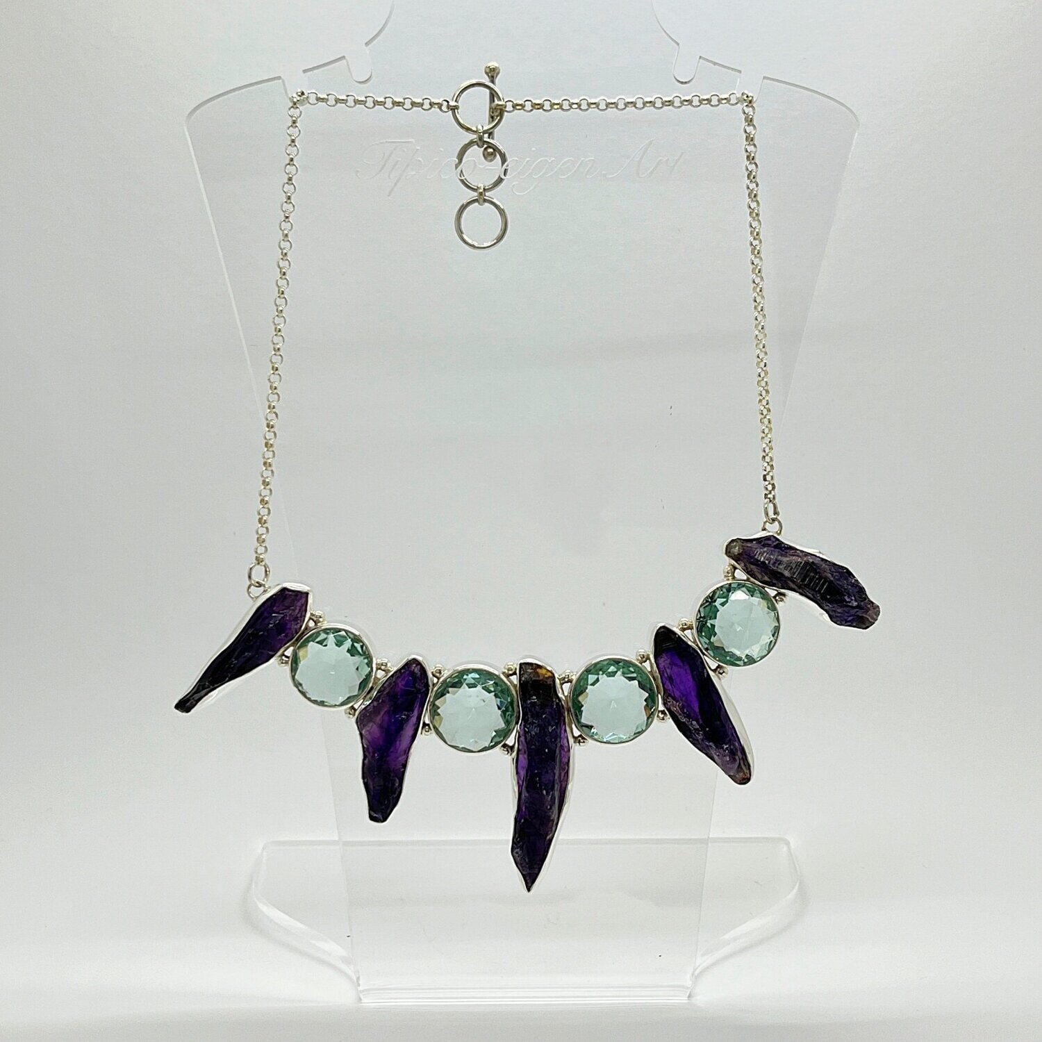 Unikat Collier Amethyst(roh)/Obsidian meerblau