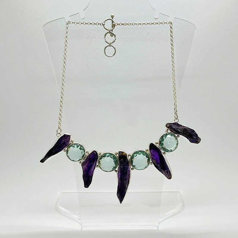 Unikat Collier Amethyst(roh)/Obsidian meerblau Unikat Collier Amethyst(roh)/Obsidian meerblau