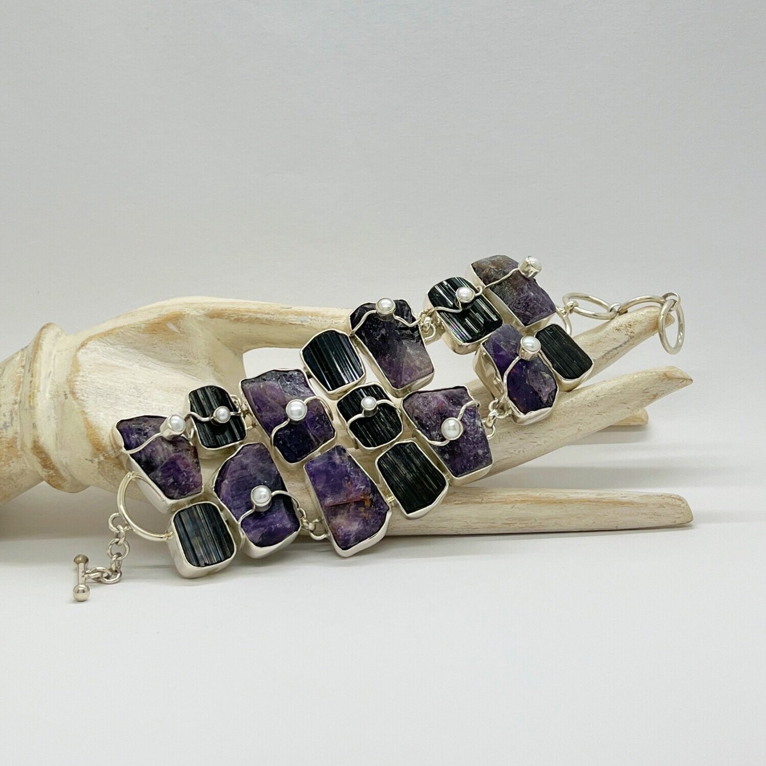 Unikat Armband Amethyst/Schwarzer Turmalin/Zuchtperle