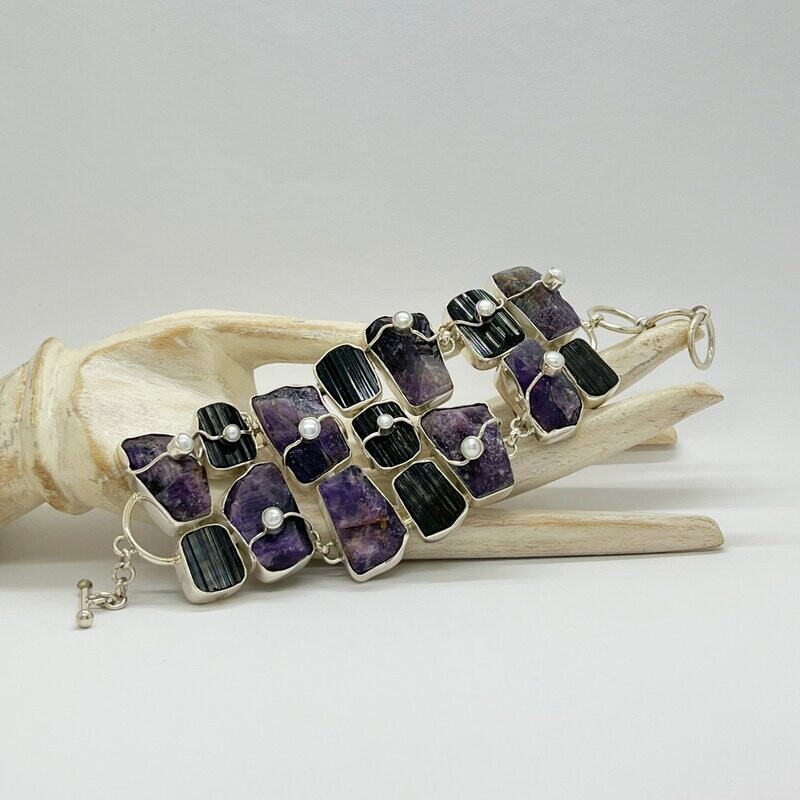 Unikat Armband Amethyst/Schwarzer Turmalin/Zuchtperle Unikat Armband Amethyst/Schwarzer Turmalin/Zuchtperle