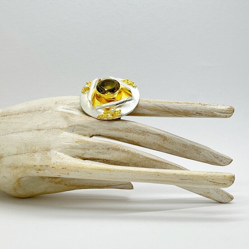 Ring Obsidian goldbraun /Zuchtperle Ring Obsidian goldbraun /Zuchtperle "elegant lotus" - 1,5 cm