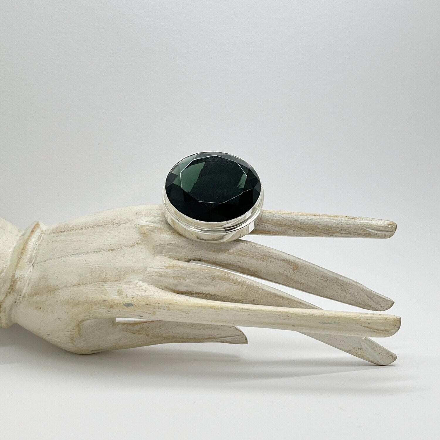 Ring Obsidian lichtschwarz rund "double cast" - 4 cm