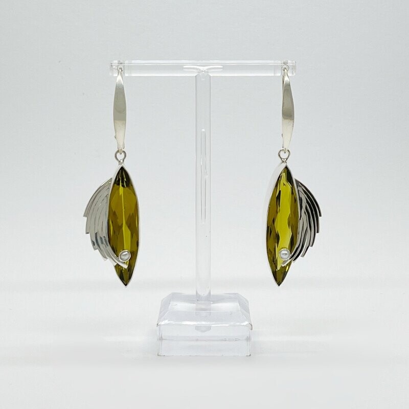 Ohrhänger Obsidian goldbraun navette/Zuchtperle Ohrhänger Obsidian goldbraun navette/Zuchtperle "waves" - 1 x 3 cm